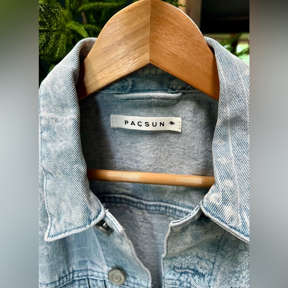 pacsun denim jean jacket light paisley print light blue oversized Small Unisex - Picture 3 of 9
